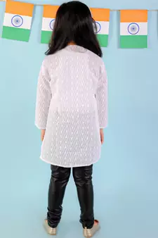 KID1 Chikan work round neck Girls kurti only