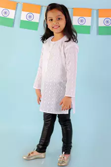 KID1 Chikan work round neck Girls kurti only