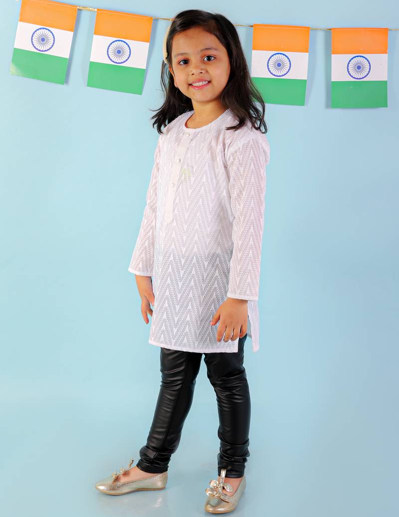 KID1 Chikan work round neck Girls kurti only