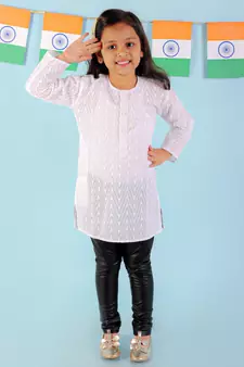 KID1 Chikan work round neck Girls kurti only
