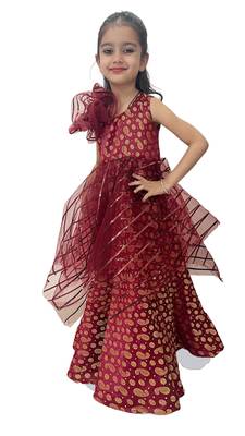 Aglare Gown with Beautiful Sequence Work for small  Girl .Maroon Gown 1