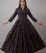 ftDia Women Floral Printed Flared Kurta in Dark Blue