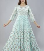Women Printed Anarkali Kurta in Light Green