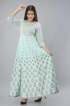 Women Printed Anarkali Kurta in Light Green