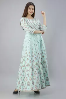 Women Printed Anarkali Kurta in Light Green