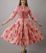 Women Floral Flared Jacketed Kurta in Pink