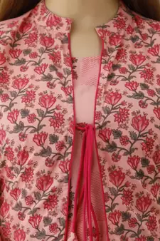 Women Floral Flared Jacketed Kurta in Pink