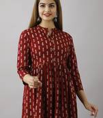 Printed Flared Kurta in Maroon
