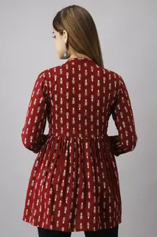 Printed Flared Kurta in Maroon