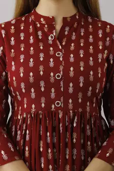 Printed Flared Kurta in Maroon