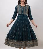 ftDiva Women Printed Jacketed Anarkali Kurta in Blue