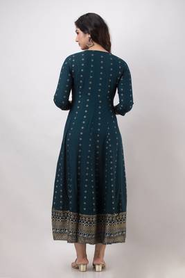 ftDiva Women Printed Jacketed Anarkali Kurta in Blue 2