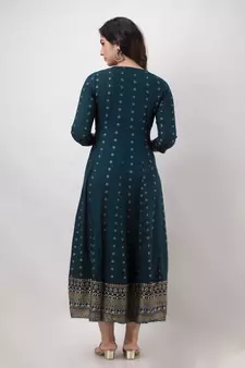 ftDiva Women Printed Jacketed Anarkali Kurta in Blue