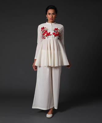 Ivory Embroidered Top And Palazzo Pants 1