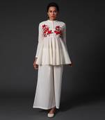 Ivory Embroidered Top And Palazzo Pants