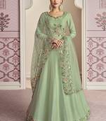 Mint Green Floral Embroidered Designer Anarkali Suit