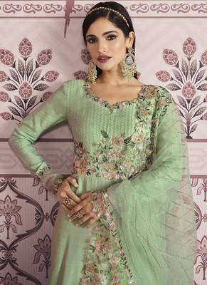 Mint Green Floral Embroidered Designer Anarkali Suit 2