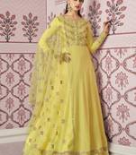 Yellow Floral Embroidered Layered Anarkali Pant Suit