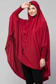 Nazneen stretchable Jersey smoking at  sleeve  Jilbab cum prayer khimar Hijab