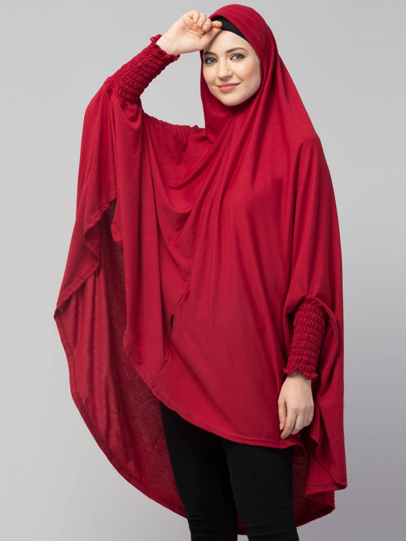 Nazneen stretchable Jersey smoking at  sleeve  Jilbab cum prayer khimar Hijab