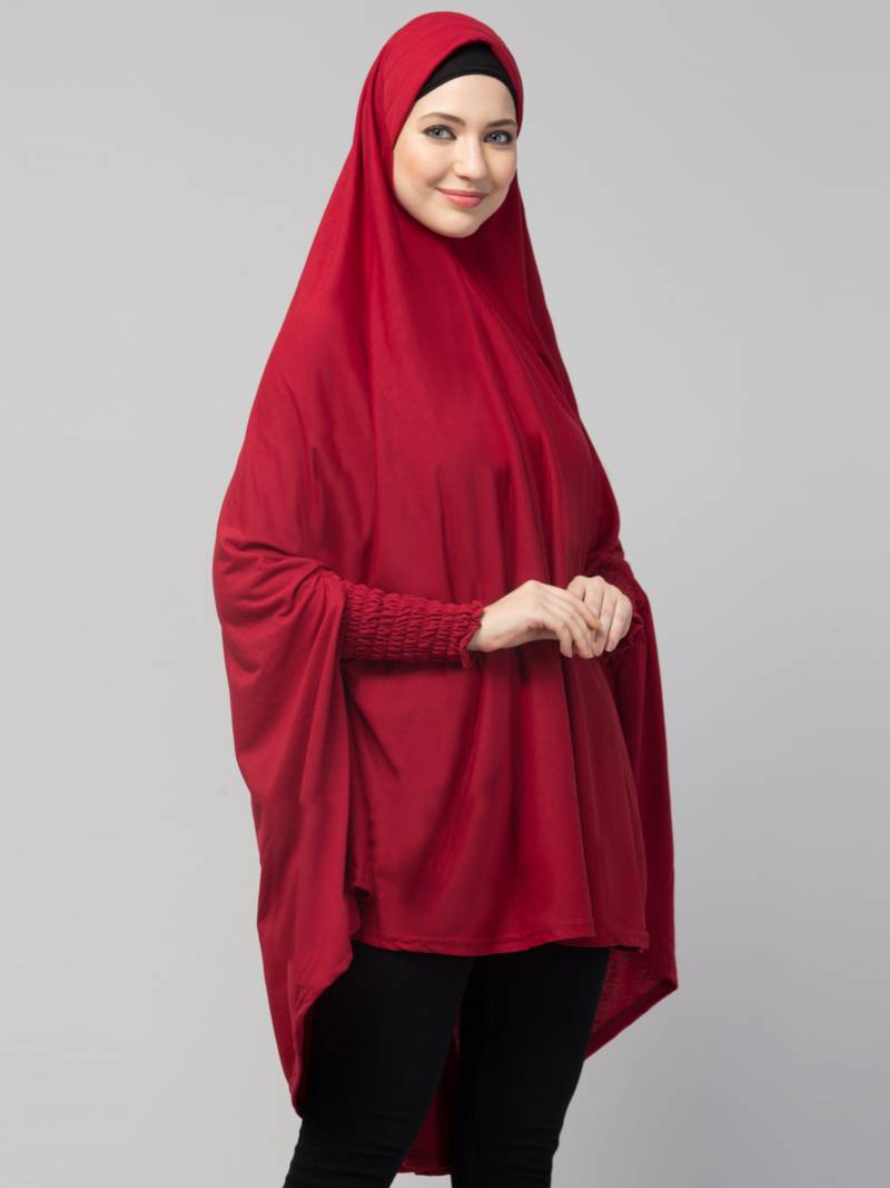 Nazneen stretchable Jersey smoking at  sleeve  Jilbab cum prayer khimar Hijab