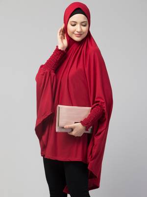 Nazneen stretchable Jersey smoking at  sleeve  Jilbab cum prayer khimar Hijab 4