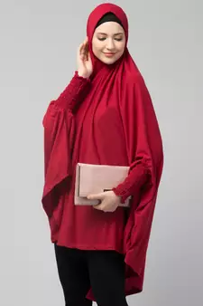 Nazneen stretchable Jersey smoking at  sleeve  Jilbab cum prayer khimar Hijab