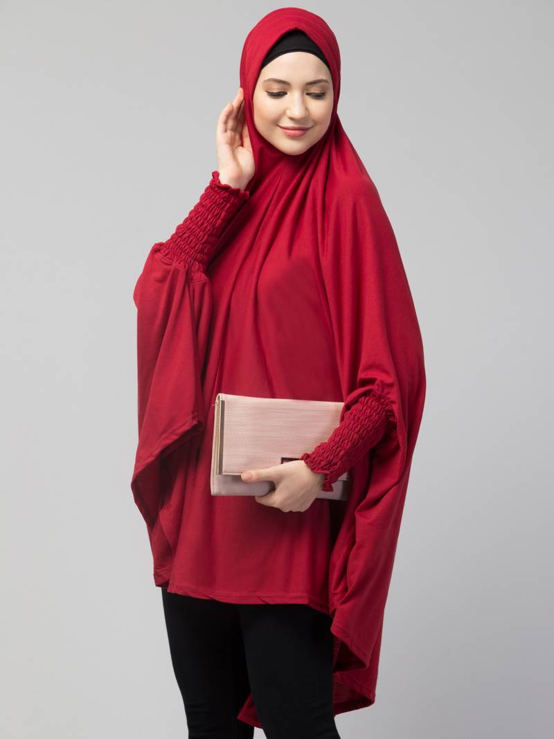 Nazneen stretchable Jersey smoking at  sleeve  Jilbab cum prayer khimar Hijab