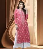 Ada Handmade Magenta Chanderi Lucknow Chikankari Indian Women Kurta - A411341