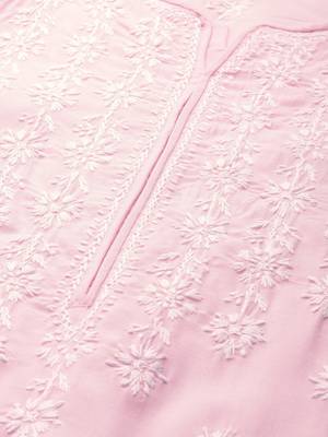 Handmade Pink Cotton Lucknowi Chikankari Indian Women Kurta 2