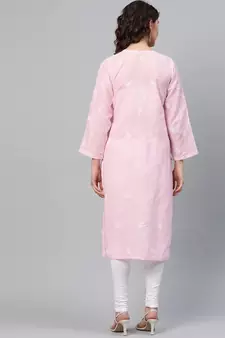 Handmade Pink Cotton Lucknowi Chikankari Indian Women Kurta