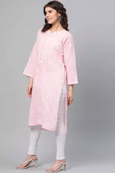 Handmade Pink Cotton Lucknowi Chikankari Indian Women Kurta