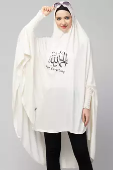 Nazneen Islamic Calligraphy printed  stretchable Jersey smoking at  sleeve  Jilbab cum prayer khimar  Hijab