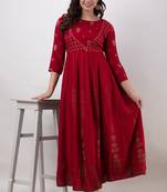 ftDiva Women Printed Anarkali Kurta in Red