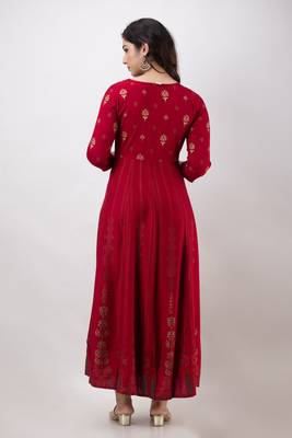 ftDiva Women Printed Anarkali Kurta in Red 2