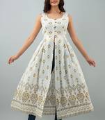 Printed Opefront Flared Kurta in White