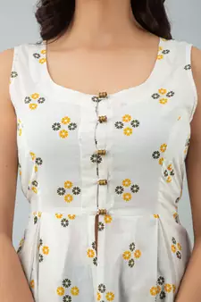 Printed Opefront Flared Kurta in White