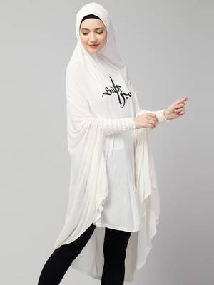  Nazneen Islamic Calligraphy printed  stretchable Jersey smoking at  sleeve  Jilbab cum prayer khimar  Hijab 3