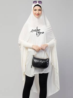  Nazneen Islamic Calligraphy printed  stretchable Jersey smoking at  sleeve  Jilbab cum prayer khimar  Hijab 5