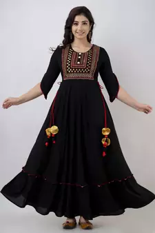 Women Embroidered Anarkali Kurta in Black