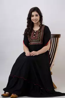 Women Embroidered Anarkali Kurta in Black