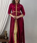 Women Emblished Openfront Anarkali Kurta in Maroon
