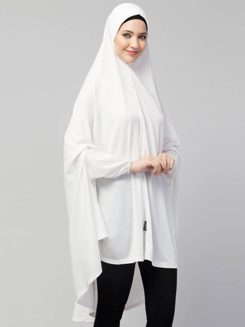 Nazneen stretchable Jersey elastic at wrist with sleeve  Jilbab cum prayer khimar  Hijab