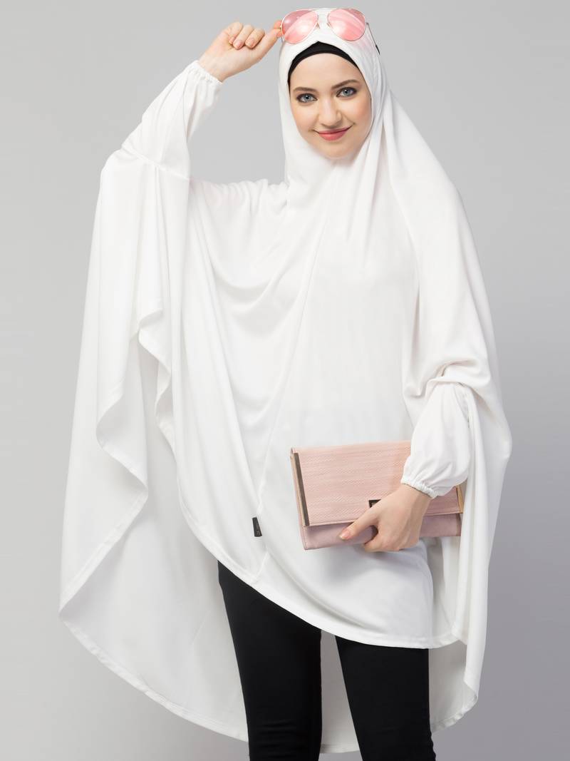 Nazneen stretchable Jersey elastic at wrist with sleeve  Jilbab cum prayer khimar  Hijab