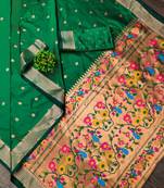 Green Woven Zari Silk Saree With Blouse