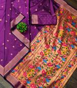 Wine Woven Zari Silk Saree With Blouse