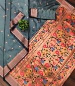 Grey Woven Zari Silk Saree With Blouse