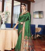 Green Woven Zari Silk Saree With Blouse