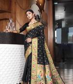 Black Woven Zari Silk Saree With Blouse