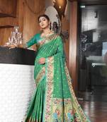 Turquoise Woven Zari Silk Saree With Blouse